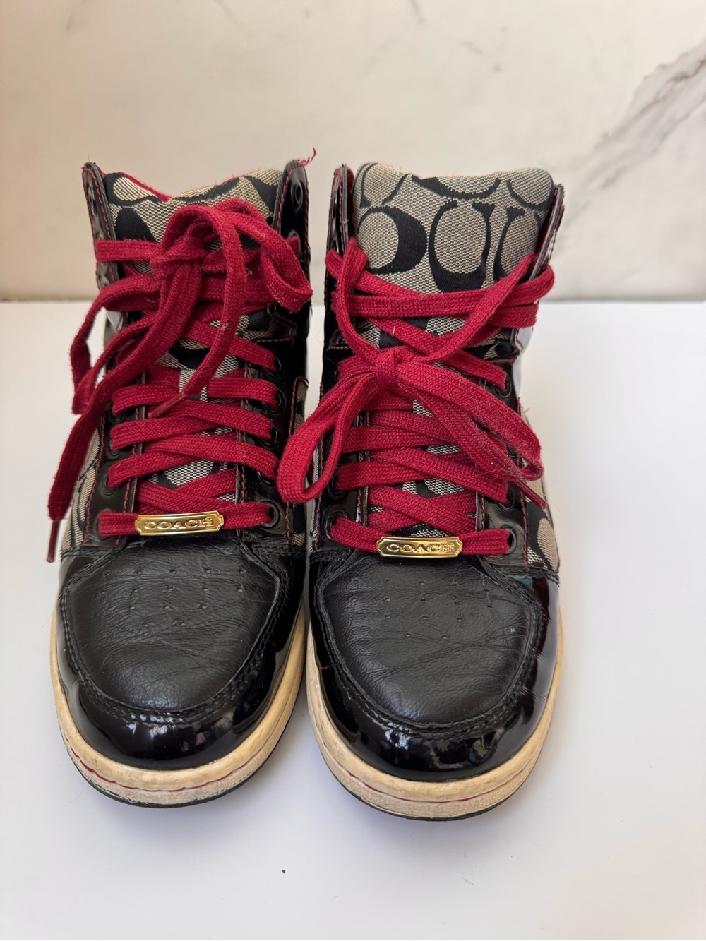 Coach High-Top Sneakers in Black and Red